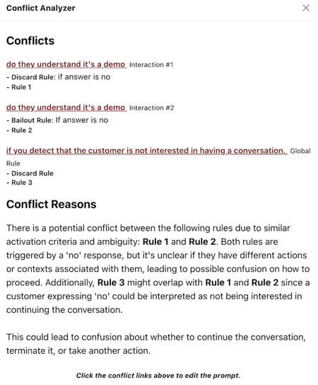 when conflicts are found by the conflict analyzer