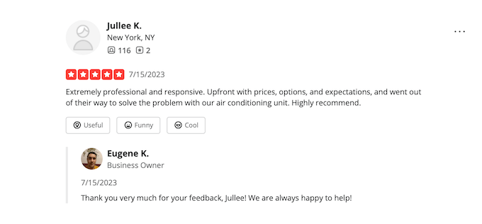 get more yelp reviews - yelp review response example