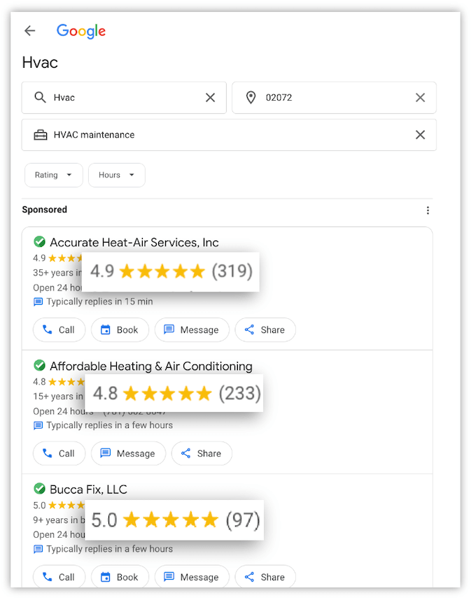 google local service ads show your rating