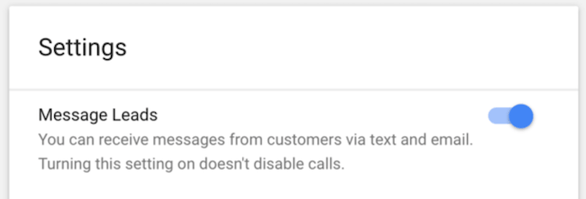 google lsa - message leads turned on in settings