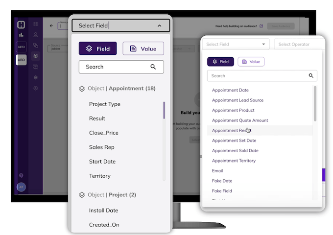 hatch audience builder - field selection options