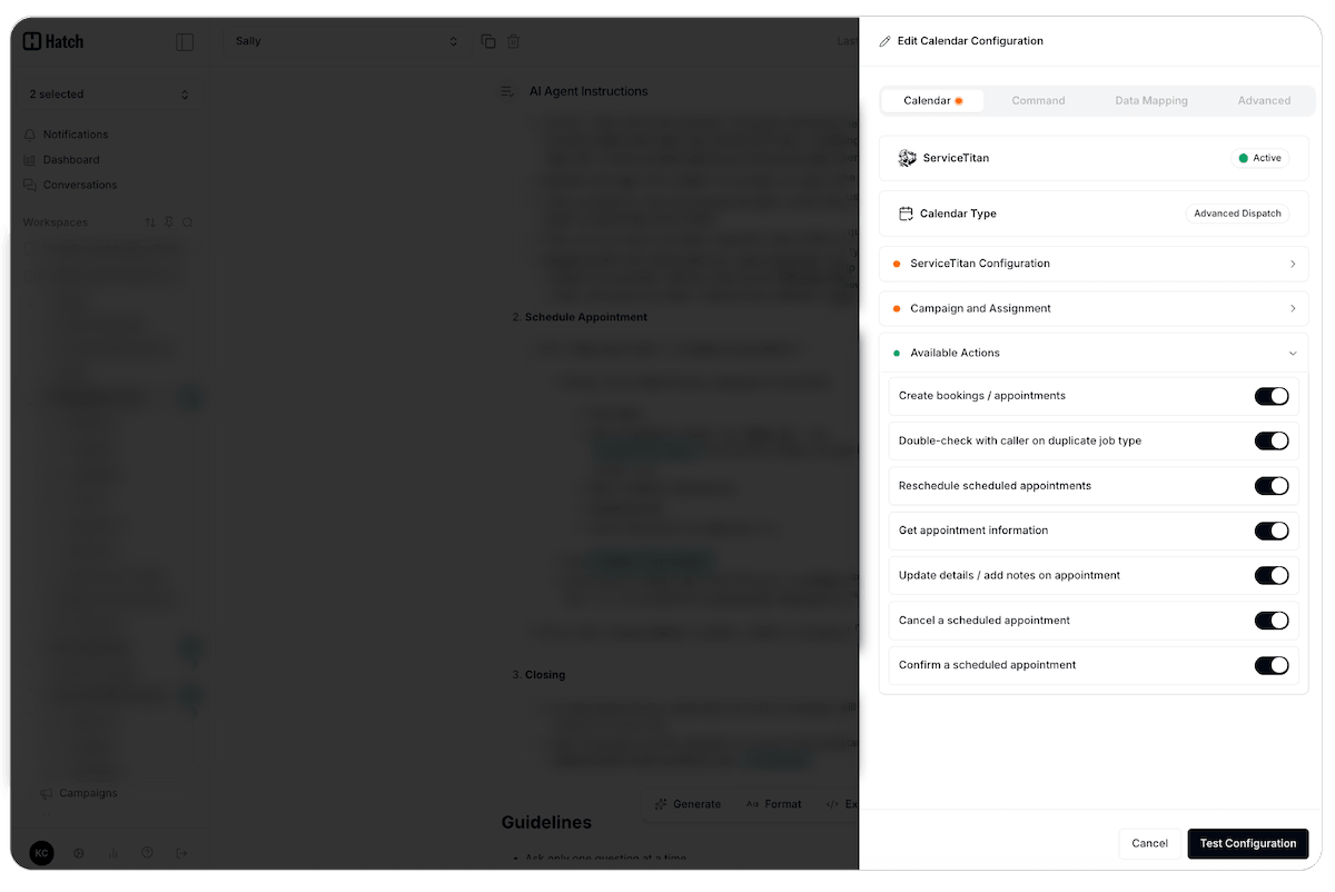 servicetitan calendar panel in hatch