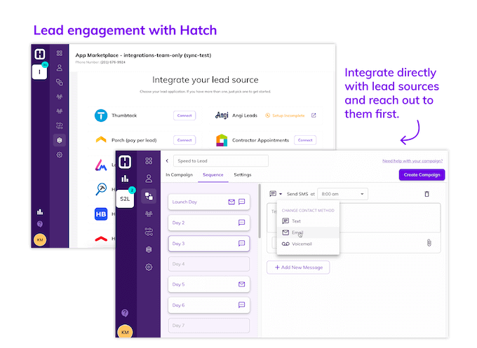 hatch integrates with several lead engagement platforms