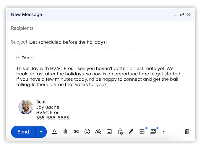 holiday sales email templates for contractors - template for no appointment leads