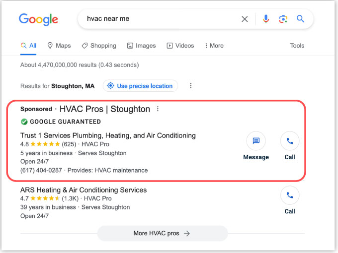 how to become a franchise - google local service ad example