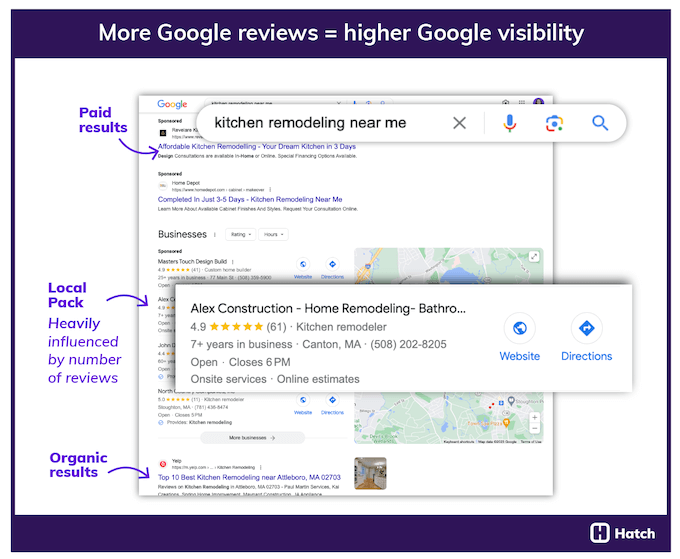 how to get more google reviews - google's local pack results
