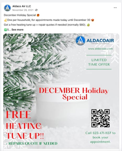 hvac holiday marketing ideas - free heating tune-up
