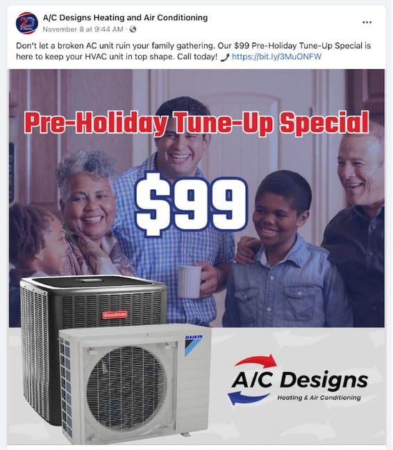 hvac holiday marketing ideas - pre-holiday tune-up special