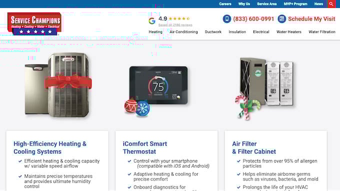 hvac holiday marketing ideas - holiday icons on website