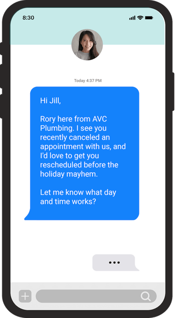 holiday hvac marketing templates - follow up text to canceled appointment