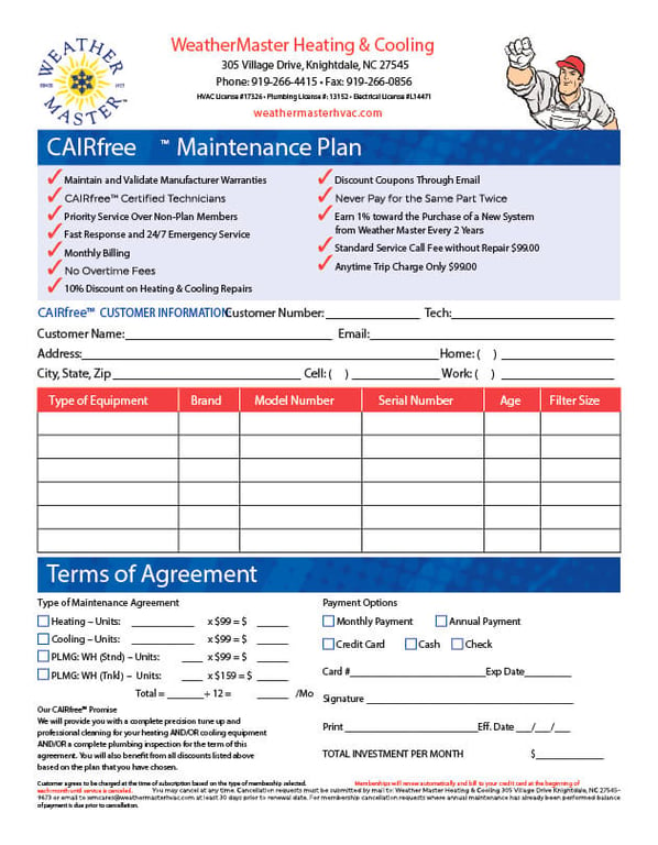 hvac service maintenance plan example