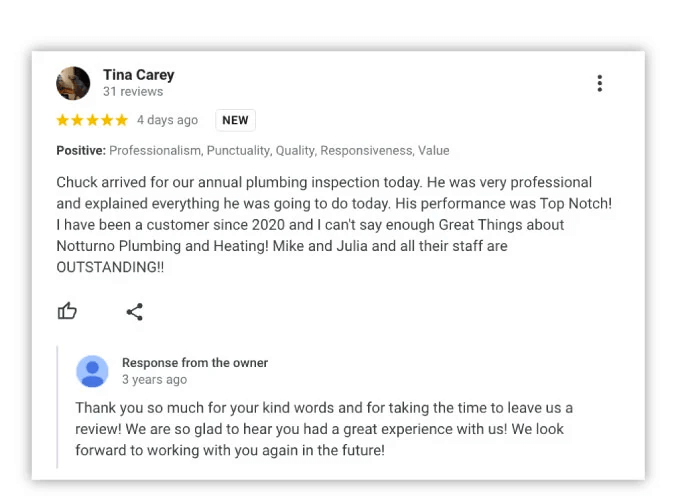 example of a positive review and engagement