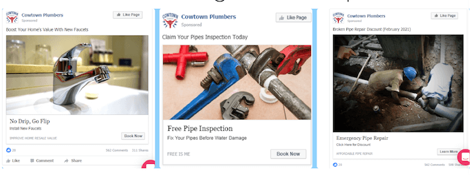 plumbing marketing ideas - facebook ad examples