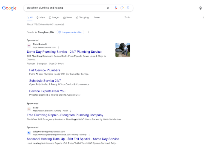plumbing marketing ideas - paid search ads on google