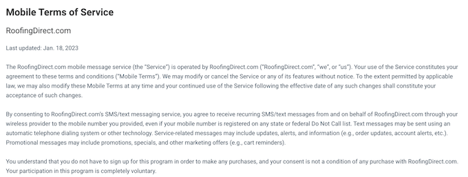sms terms and conditions example