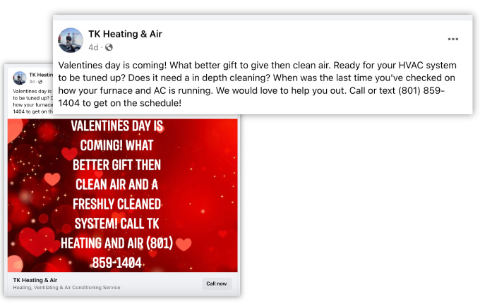 valentine's day marketing ideas - hvac facebook post example