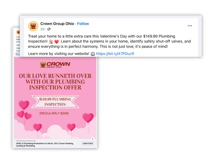 valentine's day marketing ideas - plumbing facebook offer example