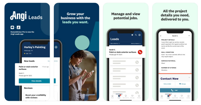 angi pro leads app screenshots