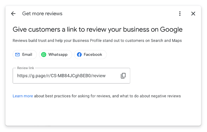 Give customers a link to review your business on Google